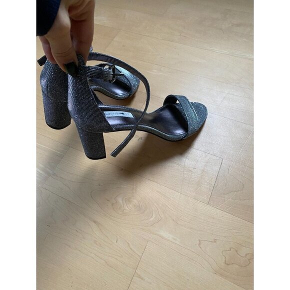 NINE West "Pruce" silver glitter block heel ankle strap Women NEW sandal - Picture 6 of 9